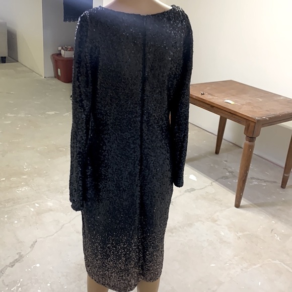 Monsoon Sequins Ombré Navy Blue V-Neck Long Sleeve Midi Cocktail Dress, Size M - Picture 11 of 17